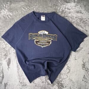 Vintage 2006 RunAMucca Motorcycle Rally Winnemucca Nevada Blue Cropped Tshirt M